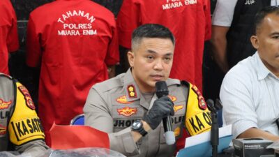 Ungkap Dua Kasus Besar Ilegal Mining dan Ilegal Drilling Polres Muara Enim Hadirkan Para Tersangka